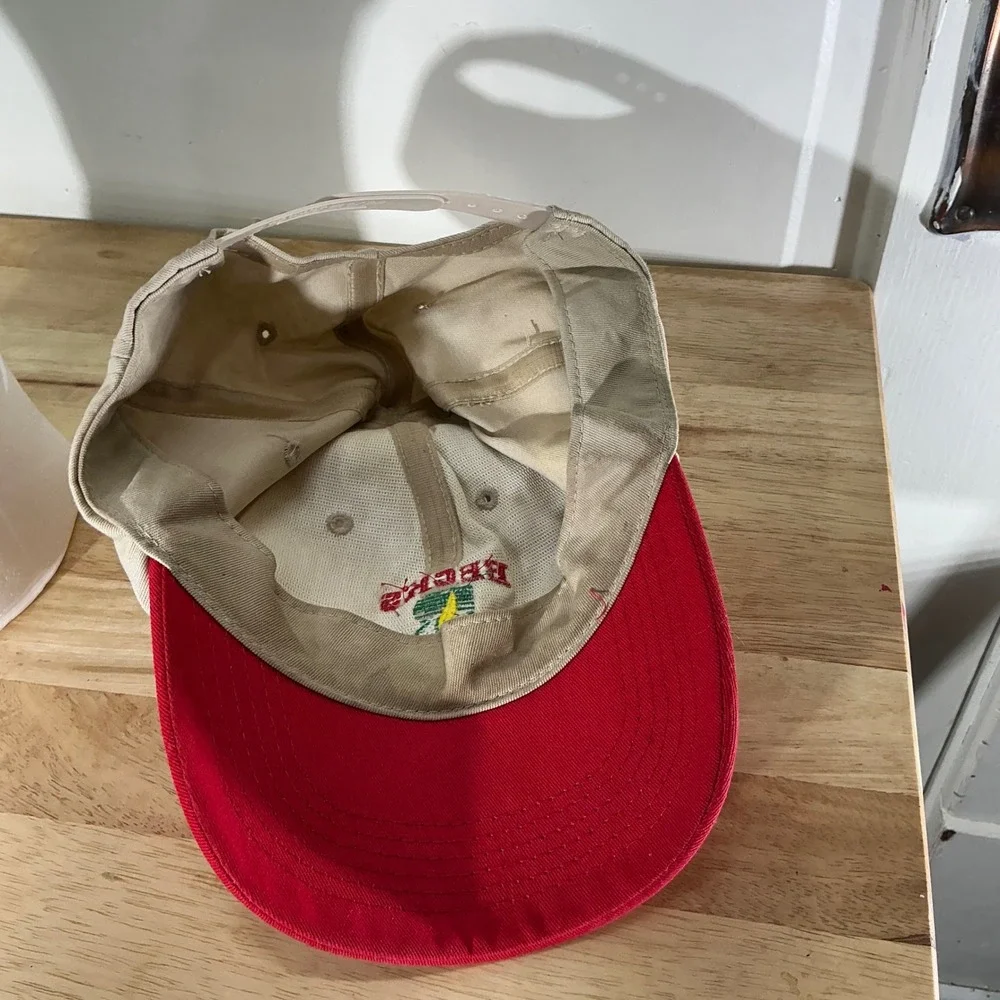 Becks Hybrids Hat Cap Beige Red Adjustable Snapback‎ Baseball Farmer
